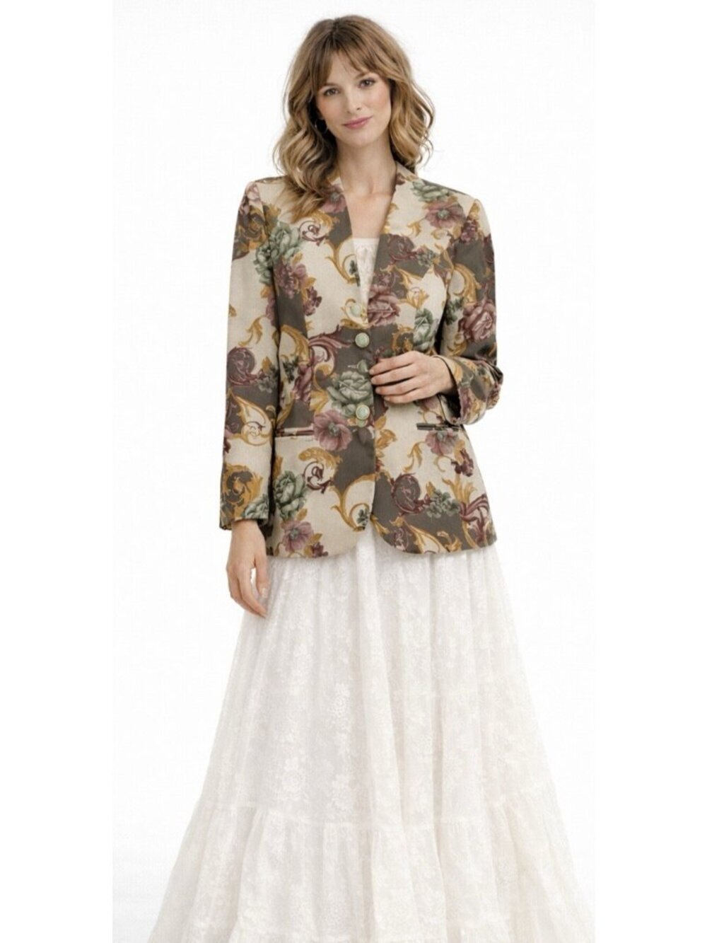 vintage 80s COTTAGECORE FLORAL BLAZER jacket 10 fairy whimsical feminine